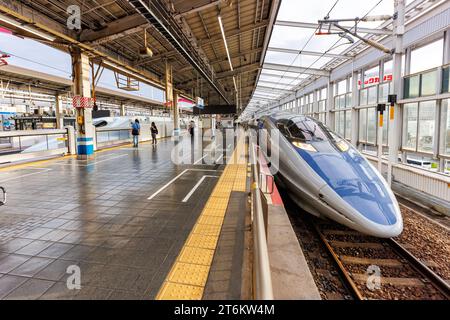 Okayama, Japan - October 1, 2023: Shinkansen 500 high-speed train operated by Japan Rail JR West at Okayama railway station in Okayama, Japan. Stock Photo