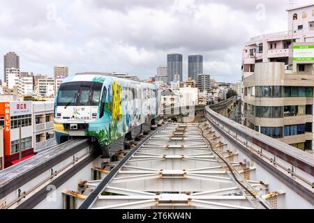 Naha, Japan - October 3, 2023: Okinawa Urban Monorail train public transport in Naha, Japan. Stock Photo