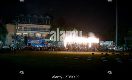 Rajkot, India. 10th November, 2023. Different types of firecracker bursting on the occasion of Diwali at Madhavrao Sindhiya Cricket Ground. Credit: Nasirkhan Davi/Alamy Live News Stock Photo