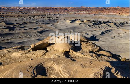 A view of the what appears to be the surface of the moon from the Moonscape Overlook, an other-worldly recreation area near Hanksville, Utah, USA. Stock Photo