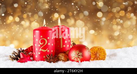 Second 2nd Sunday in advent with candle Christmas time decoration deco panorama with copyspace copy space Stock Photo