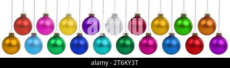Christmas balls baubles decoration banner hanging isolated on a white background Stock Photo