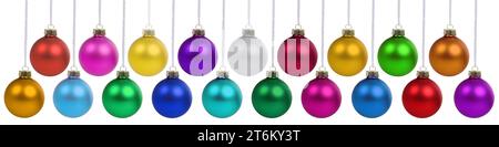 Christmas balls baubles decoration banner hanging isolated on a white background Stock Photo