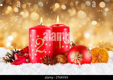 Second 2nd Sunday in advent with candle Christmas time decoration deco with copyspace copy space Stock Photo