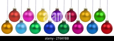 Christmas balls baubles time decoration banner hanging isolated on a white background Stock Photo