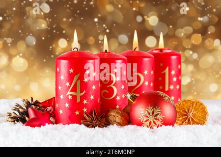 Fourth 4th Sunday in advent with candle Christmas time decoration deco with copyspace copy space Stock Photo