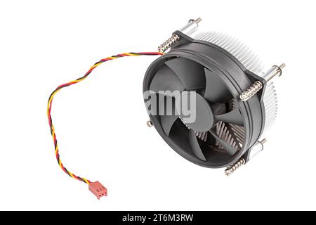 CPU Air cooler isolated on white background. Old aluminium pc processor cooler. File contains clipping path. Stock Photo