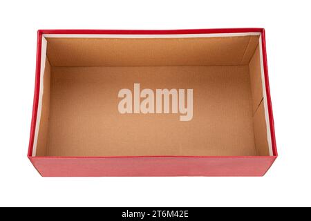 Open red cardboard box isolated on white. Shoe box. File contains clipping path. Stock Photo