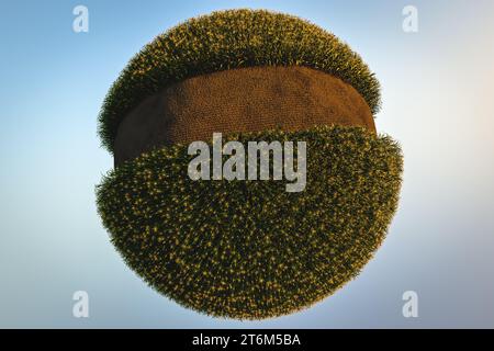 Abstract spherical corn field on a blue background. Corn plants with cobs 3D Stock Photo