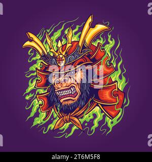 Horror samurai warrior gorilla vector illustrations for your work logo, merchandise t-shirt, stickers and label designs, poster, greeting cards. Stock Vector