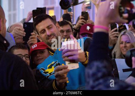 Torino, Italy. 10th November 2023. Tennis player Novak Djokovic meets his fans in Piazza Castello, Turin before the 2023 Nitto ATP Finals beginning Credit: Marco Destefanis/Alamy Live News Stock Photo