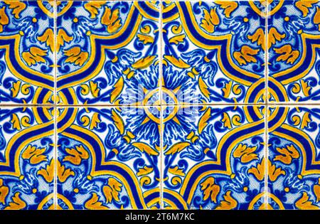 Portuguese tiles yellow and blue. Stock Photo