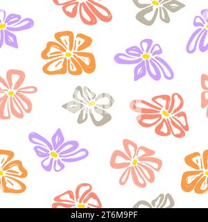Colorful doodle flowers pattern. Seamless floral vector illustration Stock Vector