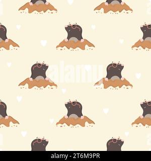 Cute little moles seamless pattern. Vector cartoon animals illustration. Baby print Stock Vector