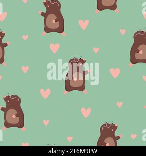 Cartoon little moles pattern. Seamless cute animals vector illustration Stock Vector