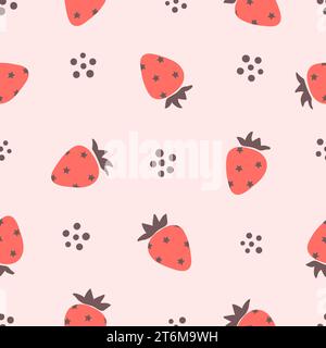 Seamless strawberry pattern. Vector summer background with red berries and stars Stock Vector