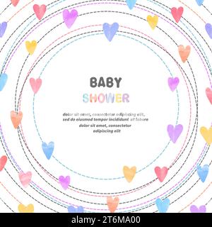 Baby shower vector illustration. Happy Birthday greeting card design with colorful hearts Stock Vector