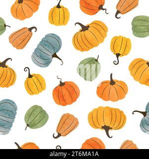 Seamless vector pattern with colorful pumpkins. Perfect for Thanksgiving, Halloween print, wrapping paper Stock Vector