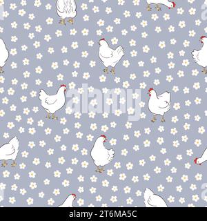 Seamless pattern with cute hens. Vector chickens background Stock Vector