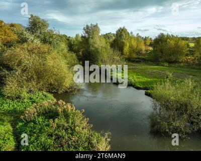 Bergkamen, Ruhr area, North Rhine-Westphalia, Germany - Autumn landscape on the Seseke. The renaturalized Seseke, a tributary of the Lippe, has been t Stock Photo