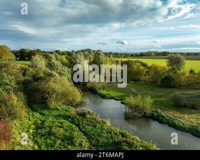 Bergkamen, Ruhr area, North Rhine-Westphalia, Germany - Autumn landscape on the Seseke. The renaturalized Seseke, a tributary of the Lippe, has been t Stock Photo