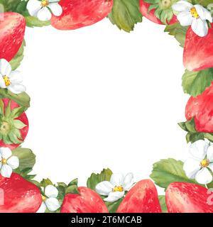 Spring strawberry and blue ribbon frame - Stock Illustration