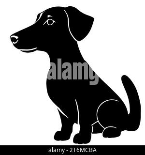 Illustration of a black and white Dachshund, known for its elongated body and short legs Stock Photo