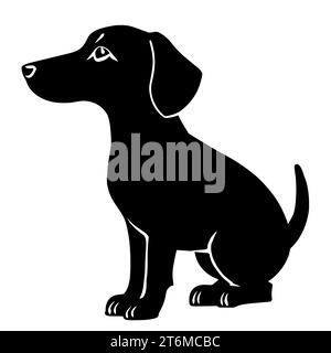 Illustration of a black and white Dachshund, known for its elongated body and short legs Stock Photo