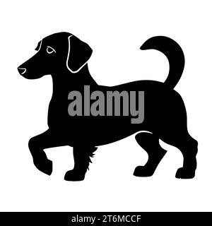 Illustration of a black and white Dachshund, known for its elongated body and short legs Stock Photo