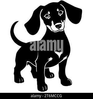 Illustration of a black and white Dachshund, known for its elongated body and short legs Stock Photo