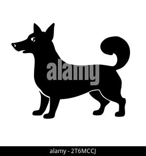 Illustration of a black and white Dachshund, known for its elongated body and short legs Stock Photo