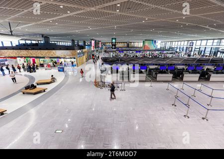 Tokyo, Japan - October 7, 2023: Terminal 1 of Tokyo Narita Airport (NRT) in Japan. Stock Photo