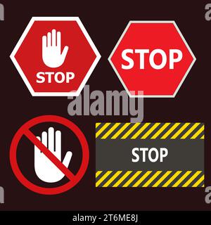 Set the stop red sign icon with a white hand, do not enter. Warning stop sign - stock vector Stock Vector