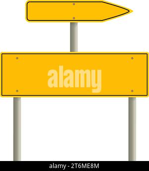 road sign blank template. Road sign set traffic blank sign mockup blank. Highway signs.  yellow pointers on the road, traffic control signs. Stock Vector