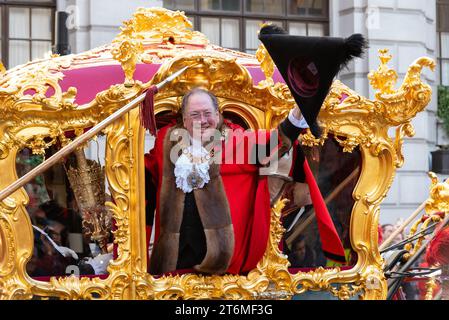 Poultry, London, UK. 11th Nov, 2023.The Lord Mayor’s Show is over 800 years old and in modern times consists of thousands of participants. The 695th Lord Mayor of London is Alderman Michael Mainelli of the Broad Street Ward who has joined the parade in the gold State Coach Stock Photo
