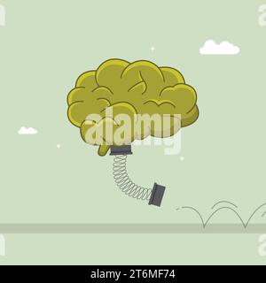 Brain character jumping, brain imagination intelligence concept flat vector illustration Stock Vector