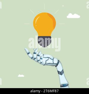 Robot rise hand and give idea, ai chat bot, chatbot answering, problem solving concept flat vector illustration Stock Vector