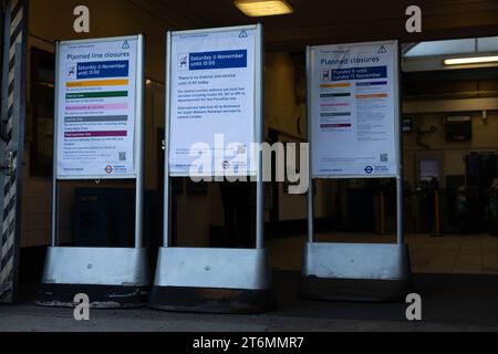 Turnham Green Station, London, UK. 11th Nov 2023. The District Line is closed until 15:00 on Saturday, 11 November Credit: Sinai Noor/Alamy Live News Stock Photo
