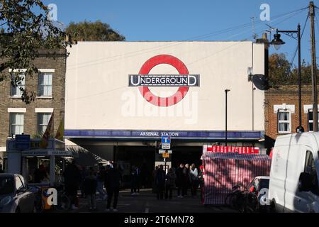 Arsenal Tube Station before the Premier League match between Arsenal and Burnley at the Emirates Stadium, London, England on 11 November 2023. Photo by Joshua Smith. Editorial use only, license required for commercial use. No use in betting, games or a single club/league/player publications. Stock Photo