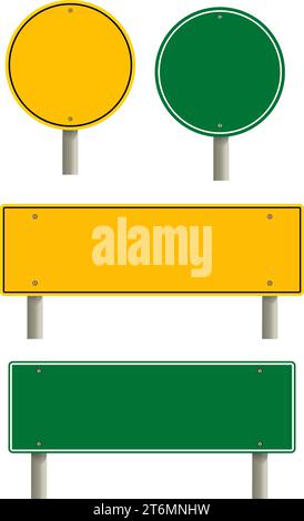 road sign blank template. Road sign set traffic blank sign mockup blank. Highway signs.  yellow pointers on the road, traffic control signs. Stock Vector