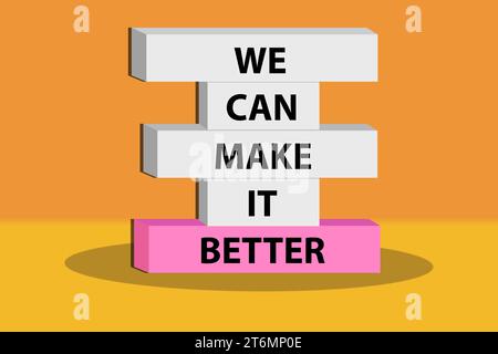 We can Concept words that can make it better on cube blocks. Beautiful gradient background. Businessman's hand. Stock Vector