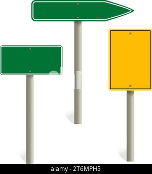 road sign blank template. Road sign set traffic blank sign mockup blank. Highway signs.  yellow pointers on the road, traffic control signs. Stock Vector