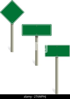road sign blank template. Road sign set traffic blank sign mockup blank. Highway signs.  yellow pointers on the road, traffic control signs. Stock Vector