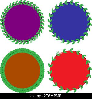 floral green leaf frame design elements. color full circle and outer leaf design square, rectangle, circle, oval. Wedding invitation frame set Stock Vector