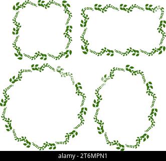 leaf outer frame green color circle. vector illustration. on a white background. Wedding invitation frame set Stock Vector