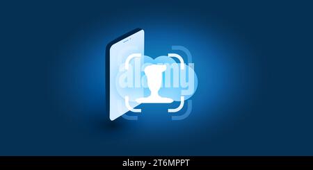 Face Recognition, Login, Facial User Authentication for Online Cloud Services - Face Symbol on a Cloud - Illegal Surveillance, Privacy Concept, Vector Stock Vector