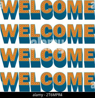 Welcome lettering, welcome sign 3d, vector illustration. on white background. greeting card, banner template, postcard. Welcome back hand drawn letter Stock Vector