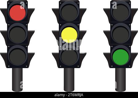 Traffic signal vector illustration. signal with red, yellow, and green color flat icons for apps and websites. on a white background. Stock Vector