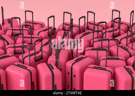Romantic suitcase or baggage on pink background. 3D render of summer vacation concept and holidays for couples Stock Photo