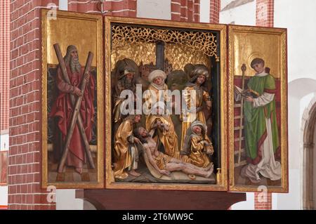 Medieval wooden triptych at St Mary on the Sand Church on Piasek Island at Old Town in Wrocław, Lower Silesia, Poland Stock Photo